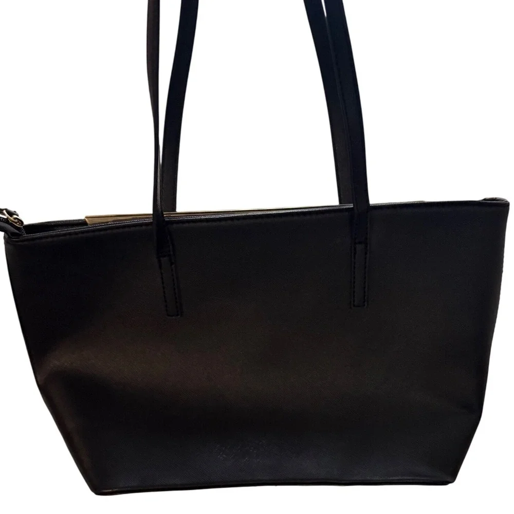 Aldo Black Faux‎ Leather Tote Bag Gold Trim On Front - Medium size